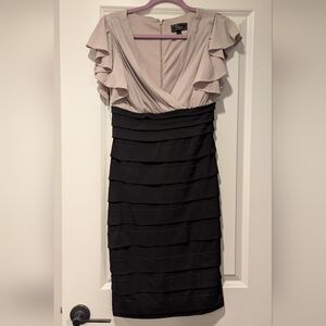 dressbarn Cream and Black Ruffle Midi Dress